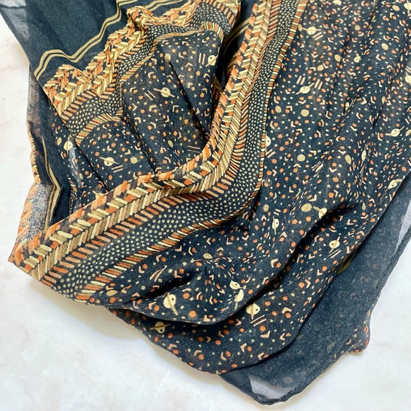 $5 Add On | Black and Brown Sheer Patterned Head Scarf - Picture 3 of 5